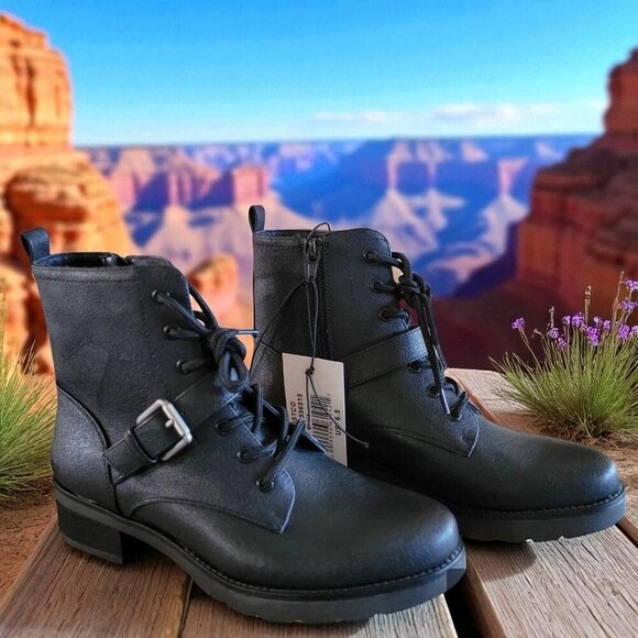 Soul By Naturalizer Womens  Quaid  Combat & Lace Up Black Boots US 6.5M - Picture 1 of 8
